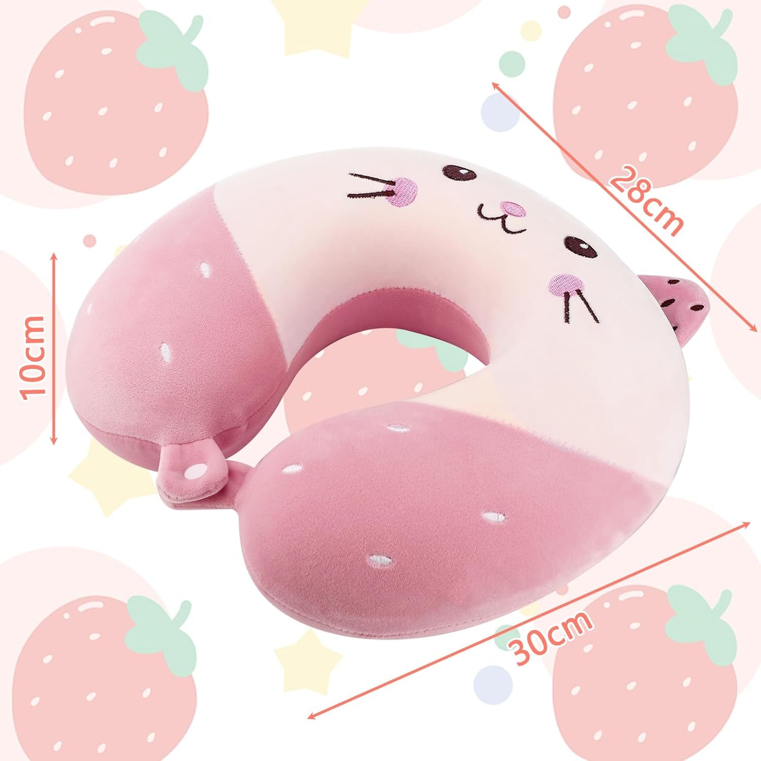 Litimkat Almohada para el cuello para niños, almohada portátil para el cuello, almohada de viaje, almohada de espuma viscoelástica en forma de U, almohada de viaje, avión, coche, tren, oficina, hogar, lindo patrón de animales, funda de almohada desmontable (rosa) Almohadas ortopédicas cervicales Naty Shop