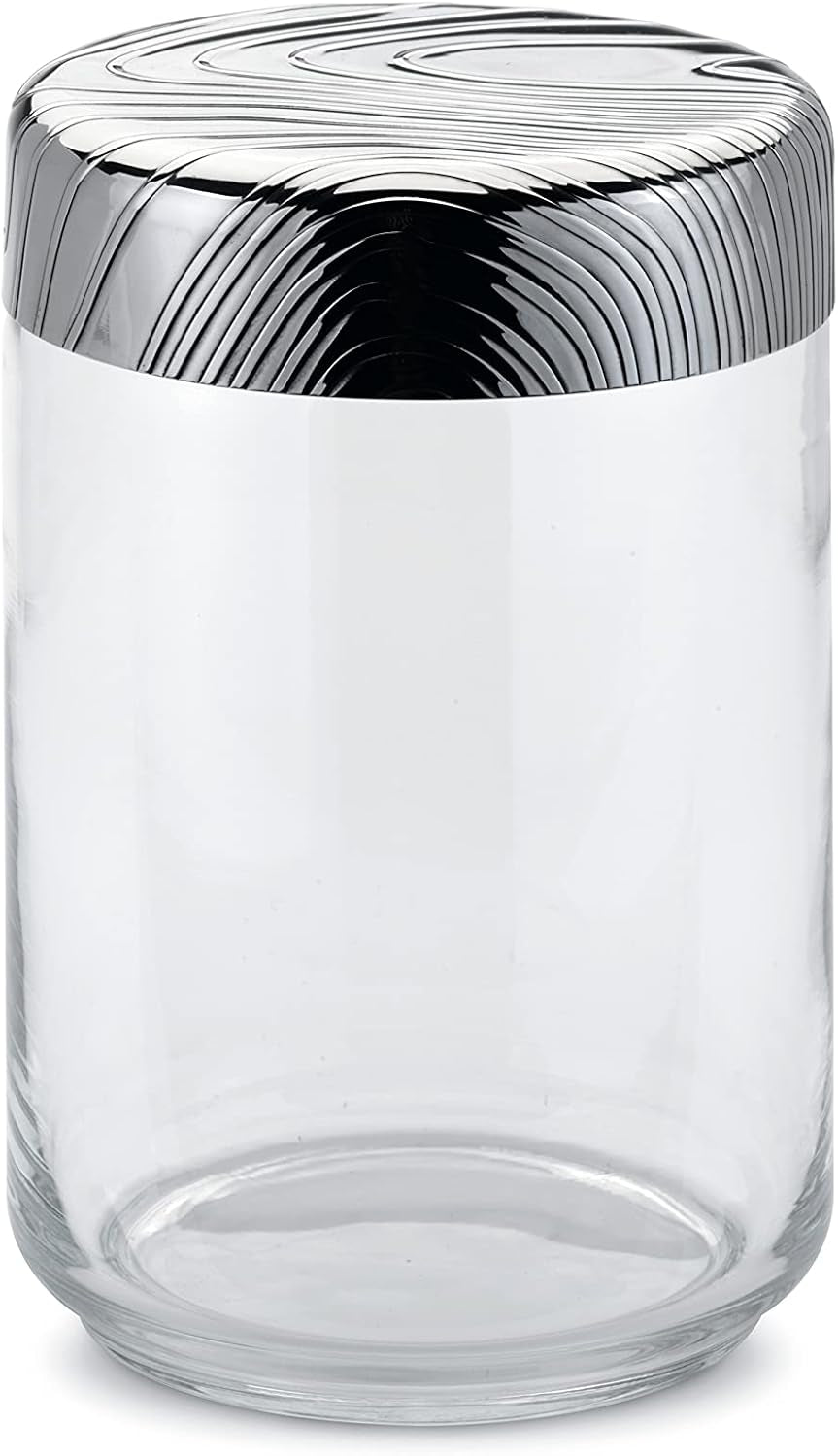 Alessi Chapa PU05/100 - Olla de Cocina de Diseño Hermético Tarro de Vidrio con Tapa de Acero Inoxidable 18/10 Decoración Relieve Cajas para Conservar Alimentos Naty Shop Multicolor Talla Única