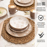 Moritz & Moritz MARIELLA Vajilla de gres de 24 piezas para 6 personas - Vajilla beige moderna con un diseño divertido, servicio de café de fácil cuidado con platos, cuencos y tazas - Juego combinado
