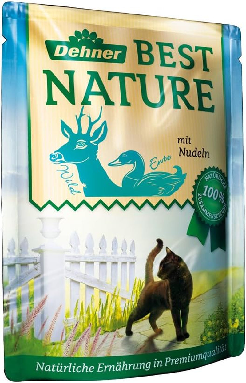 Dehner Best Nature Katzenfutter Multipack, Nassfutter, para gatos ausgewachsene, je 2 x Kalb / Wild / Huhn / Kaninchen, 8 x 85 g Bolsa (680 g)