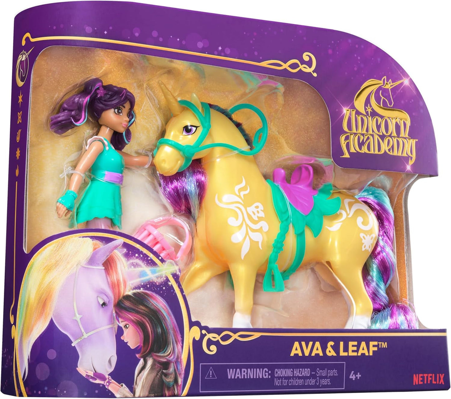 Unicorn Academy AVA y Unicorn Leaf Set - Figuras originales de aproximadamente 12 cm de alto de la popular serie de Netflix Con dos accesorios y cepillos para el cabello Para juegos de rol imaginativos, para niños a partir de 4 años Figuras de acción Naty Shop