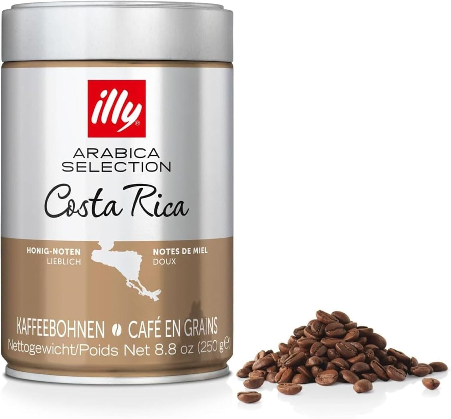 illy, Kaffeebohnen Arábica Selección Costa Rica, 100% Arábica con Caramelo, Schokoladen- und Vanillenoten, süßer Gesmack, 1 dosis con 250 g