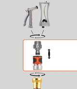 Gardena 39042-M Kit básico de acoplamiento rápido de metal para mangueras de jardín, acoplamientos rápidos y accesorios en segundos, 4 piezas, incluye adaptadores a prueba de fugas para enchufe y enchufe