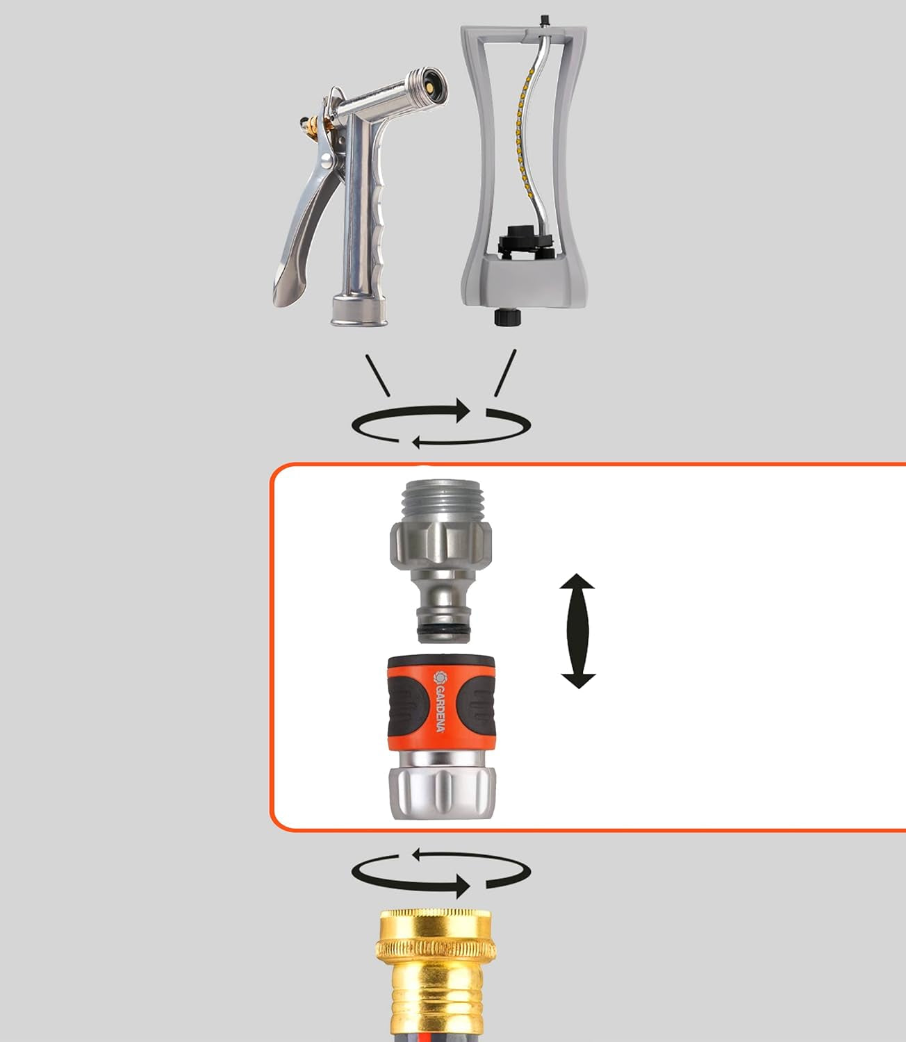 Gardena 39042-M Kit básico de acoplamiento rápido de metal para mangueras de jardín, acoplamientos rápidos y accesorios en segundos, 4 piezas, incluye adaptadores a prueba de fugas para enchufe y enchufe