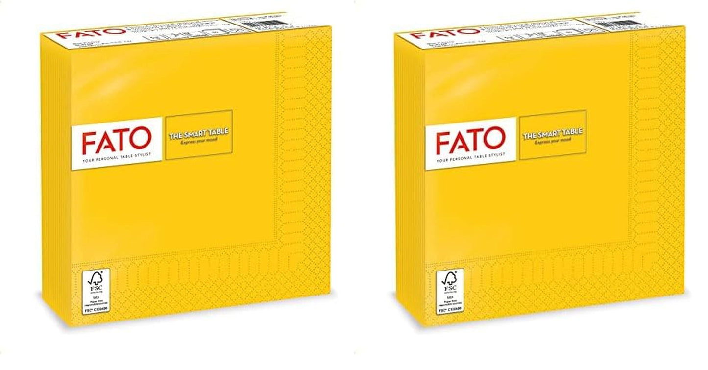 , Servilletas de papel desechables, ideales para almuerzos informales y buffets, paquete de 50 servilletas, tamaño 33X33, 4 pliegues, 2 capas, amarillo, papel de celulosa 100% puro, certificado Fsc