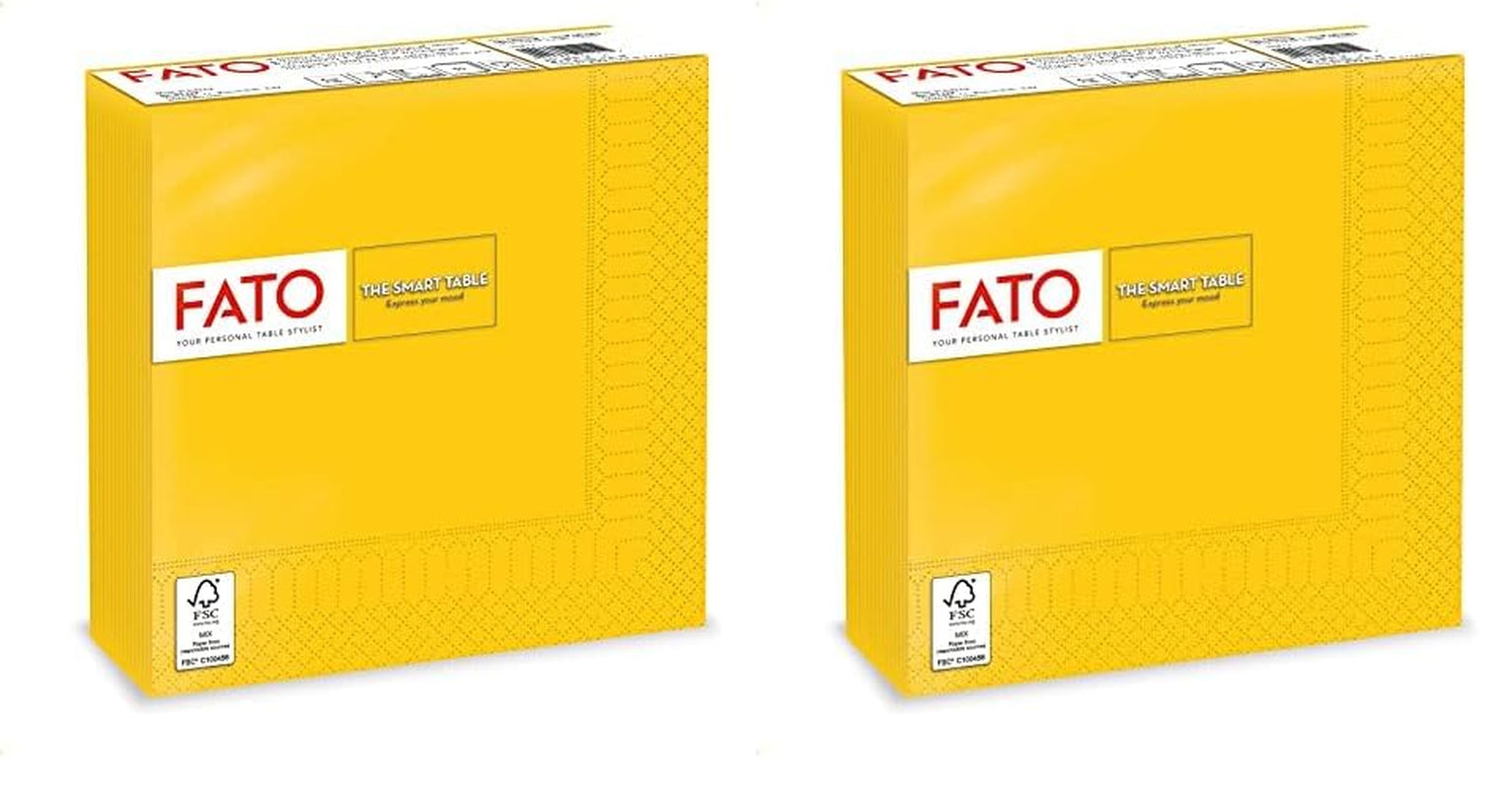 , Servilletas de papel desechables, ideales para almuerzos informales y buffets, paquete de 50 servilletas, tamaño 33X33, 4 pliegues, 2 capas, amarillo, papel de celulosa 100% puro, certificado Fsc