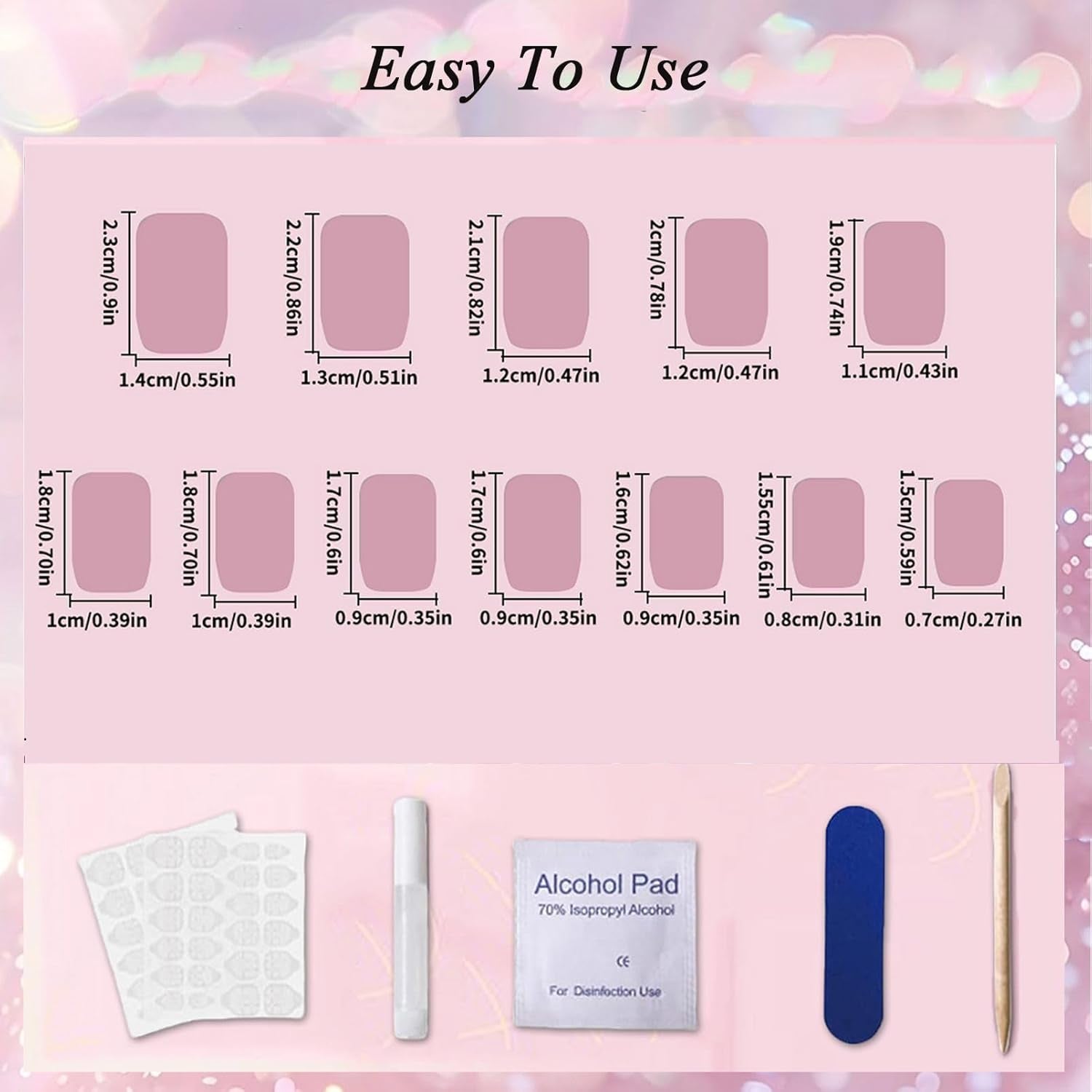 24 piezas de uñas postizas de Color sólido rosa, uñas postizas neutras autoadhesivas, gel suave cuadrado medio para mujeres, uñas postizas con brillo de cobertura completa DIY