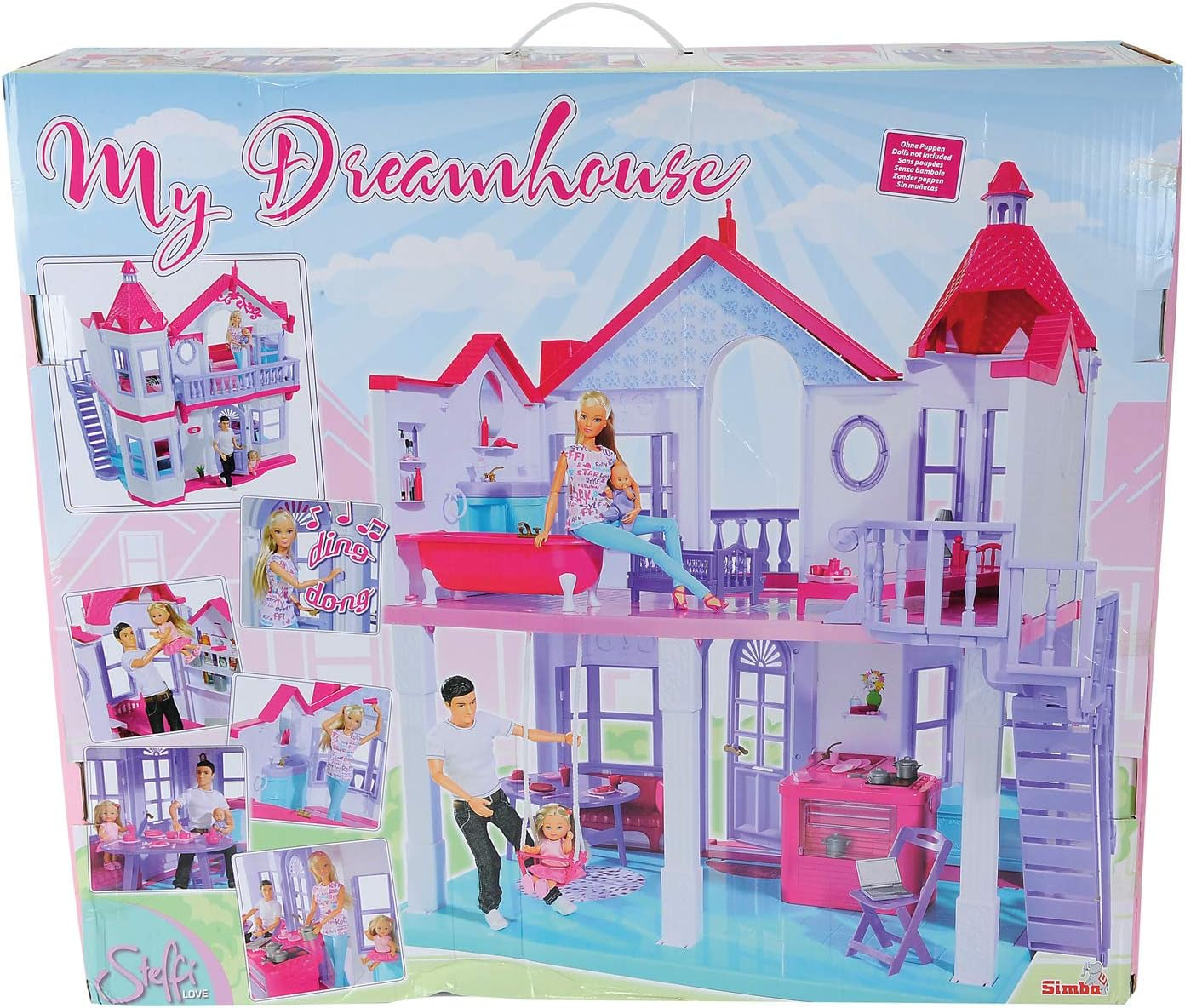 Simba 104661996 - Steffi Love Dreamhouse, Casa de Juegos Grande, 4 Habitaciones, SIN TÍTERES, 84 cm de Alto, Dos Niveles, Campana Funcional, Casas de Muñecas Plegables Naty Shop