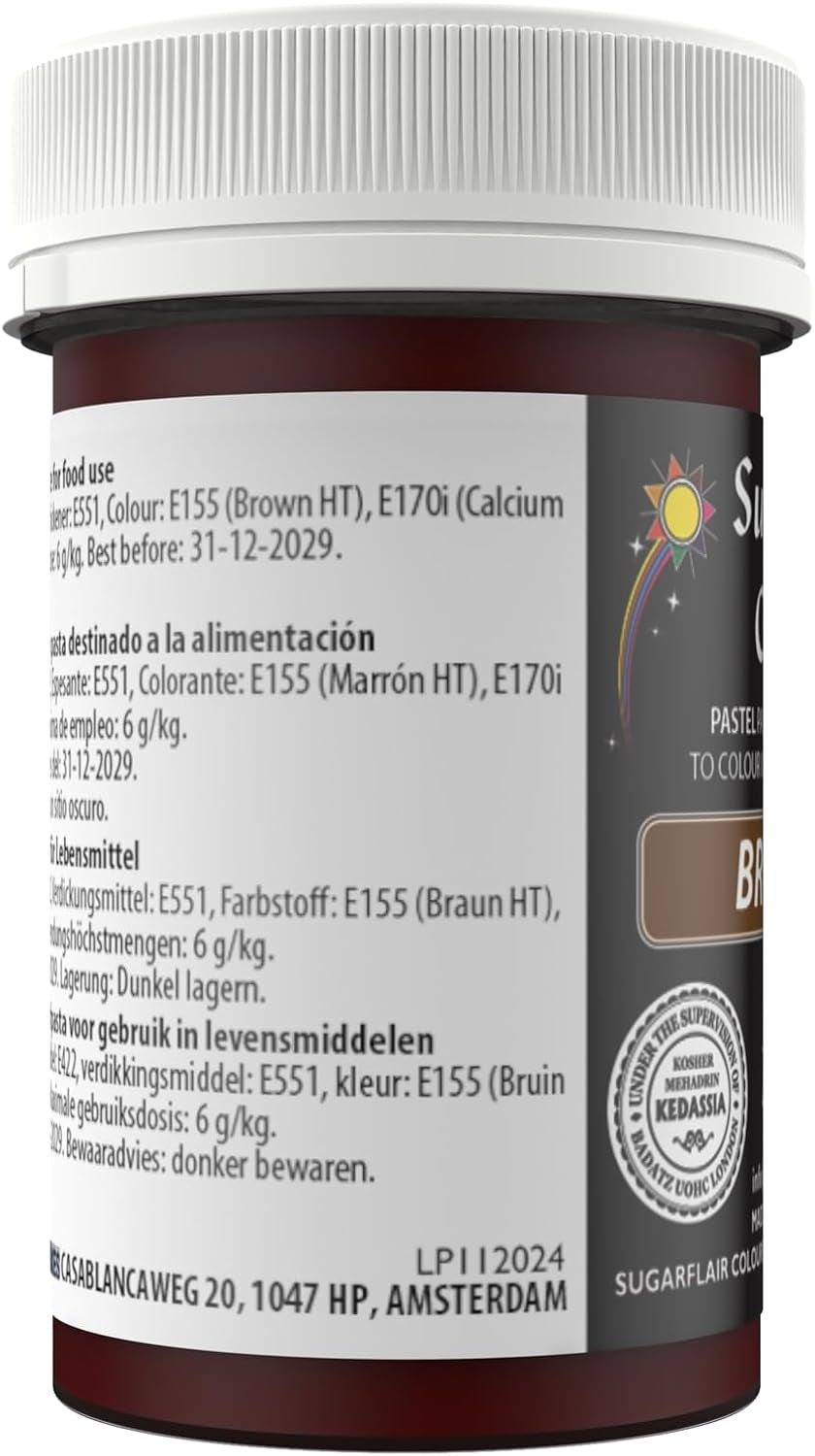 Pasta colorante para alimentos marrón Sugarflair, colorante alimentario en colores pastel altamente concentrado para crema de mantequilla, fondant, glaseado real, decoraciones de pasteles y más. ¡Colorante alimentario vibrante! - 25 gramos