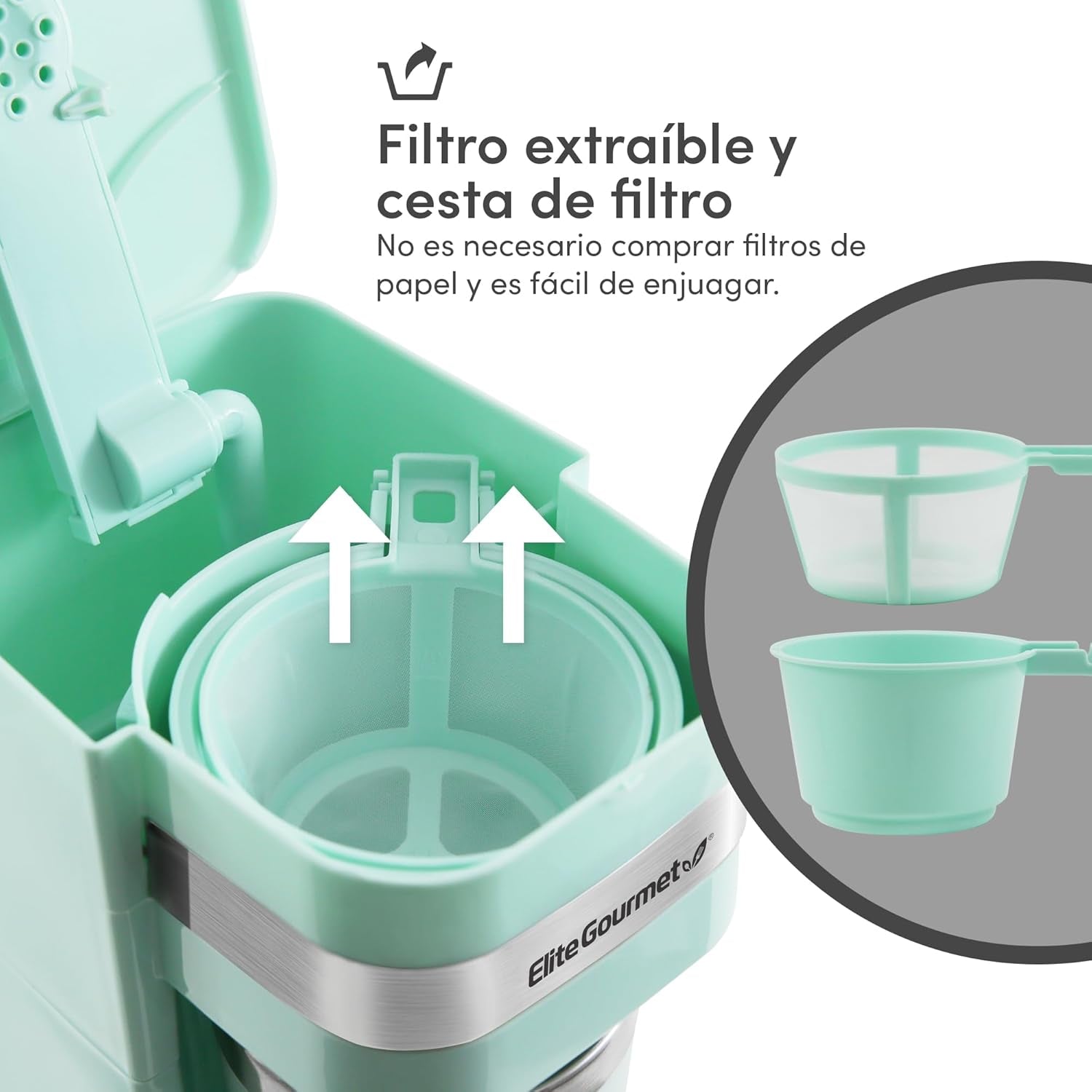 EHC113M# Cafetera espresso personal compacta con filtro de una sola porción con taza térmica de viaje de acero inoxidable en el interior Filtro reutilizable de café molido Verde menta 400 ml