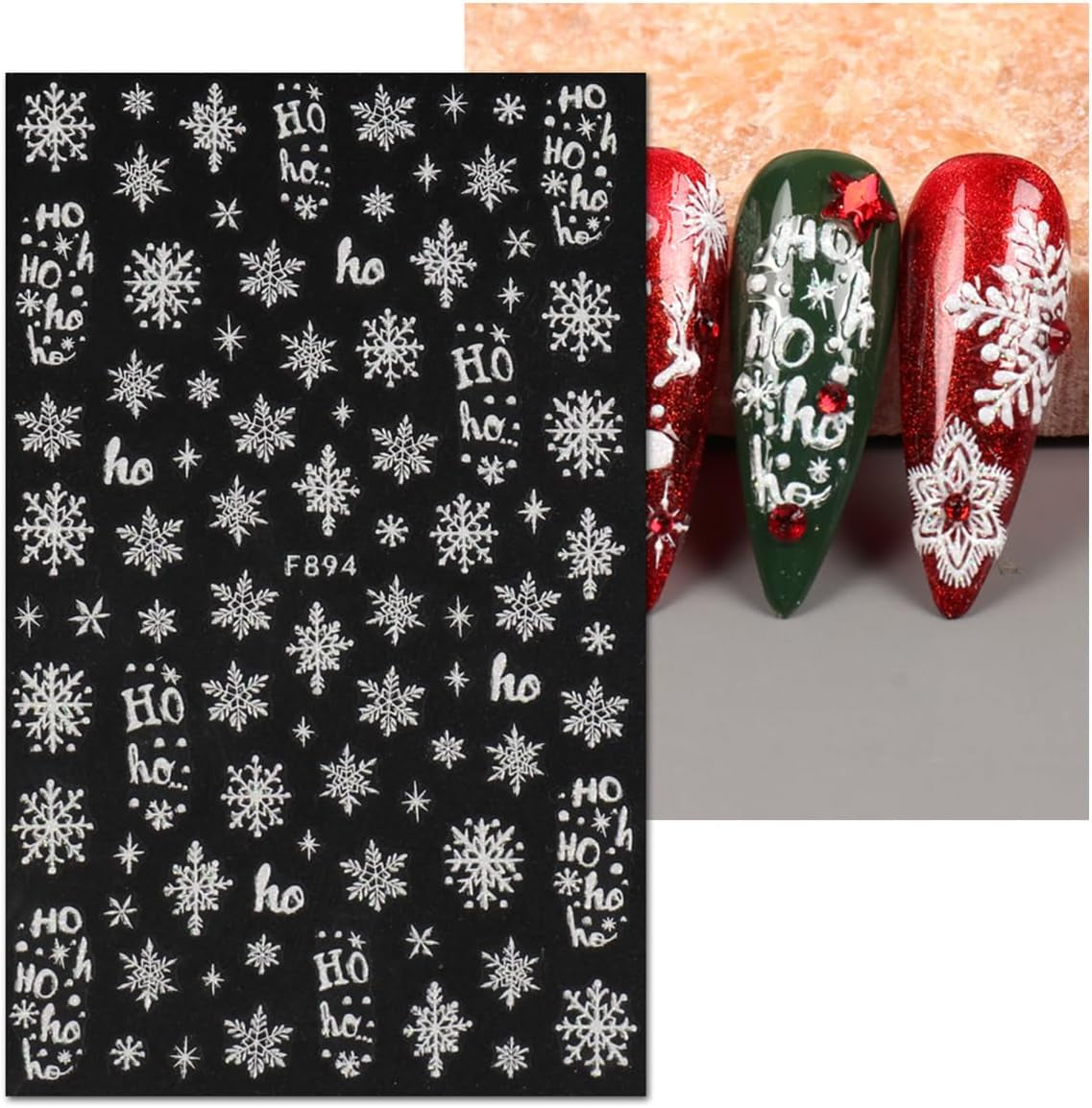 JMEOWIO Nagelsticker Weihnachten Weiß Glitter 8 Blatt Nail Art Sticker Selbstklebend Nagelaufkleber Schneeflocke Decoración navideña Nageldesign Zubehör