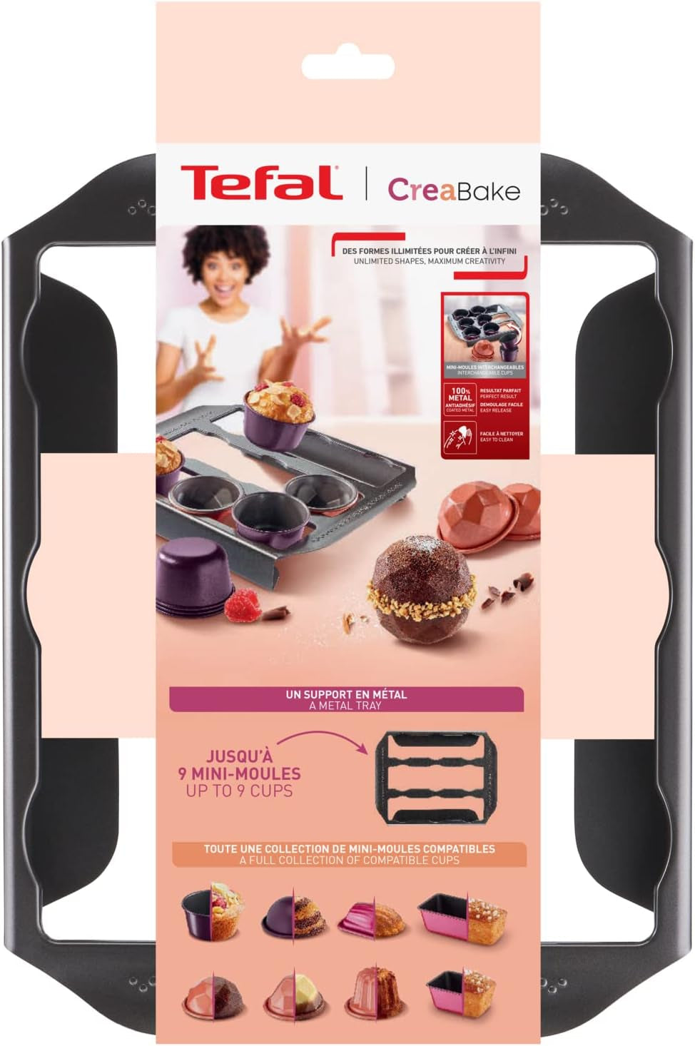 Tefal Creabake J3040104 Kuchenform, 9 Mulden, Antihaftbeschichtung, Austauschbar, Perfektes Backen, Kreative Und Leckere Rezepte, Nicht Compaible Mit Cake Factory, Creabake Moldes y bandejas para hornear Naty Shop