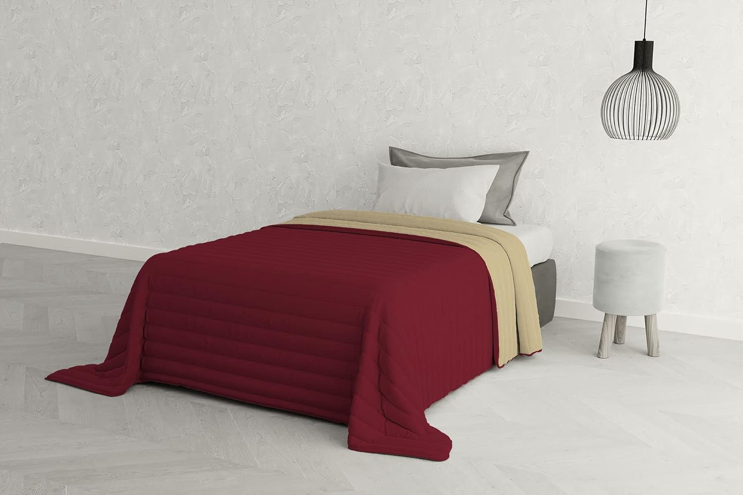 Ropa de cama italiana Estivo cama individual, lino, Aqua, 170 X 270 Cm Edredones y colchas Naty Shop Burdeos/Panna 170 X 270 Cm