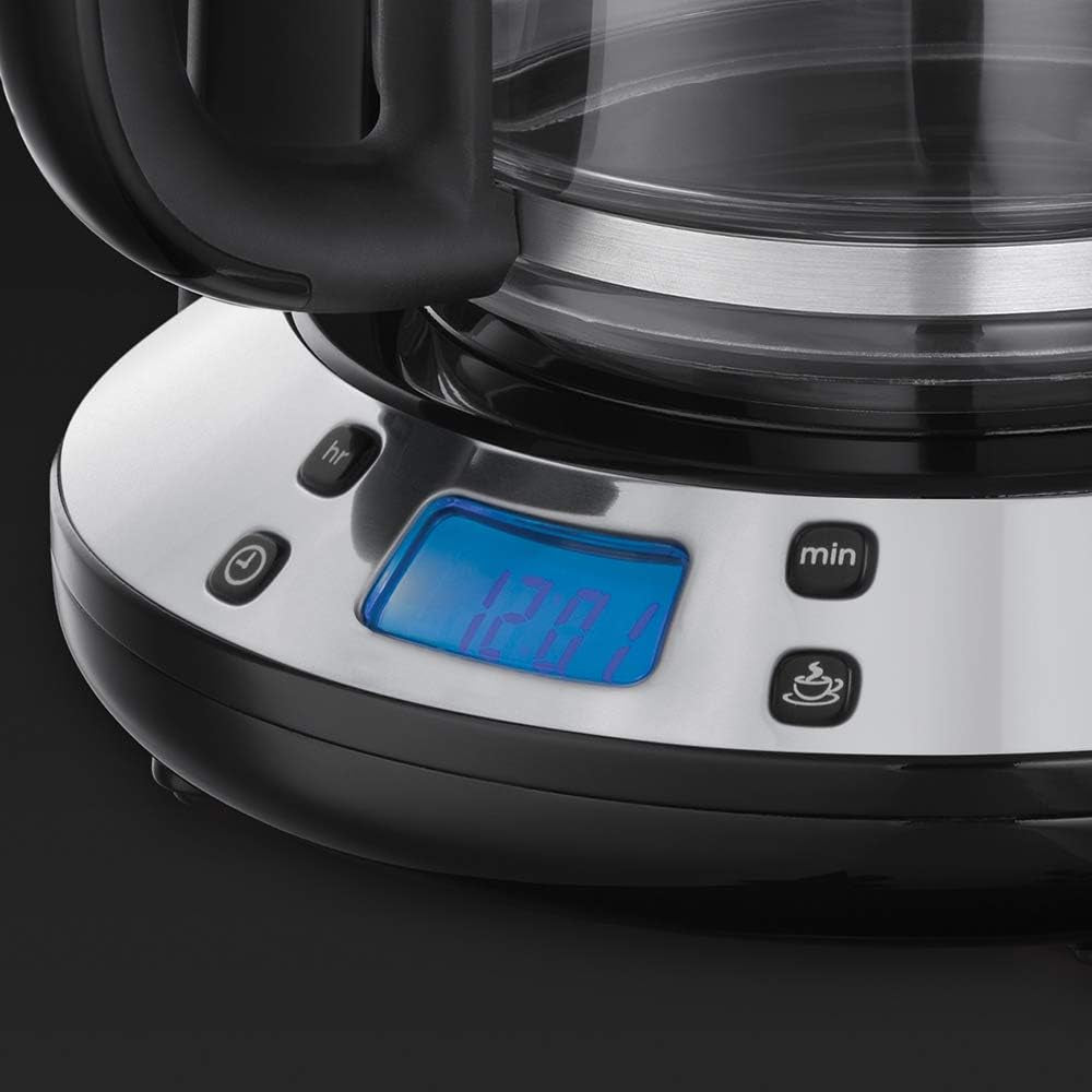 Cafetera Russell Hobbs [Temporizador digital, cabezal de ducha para una extracción y aroma óptimos] Colors+ Creme (1 a 10 tazas, jarra de vidrio de 1,25 L, placa calefactora, 1100 W) Cafetera de filtro 24033-56