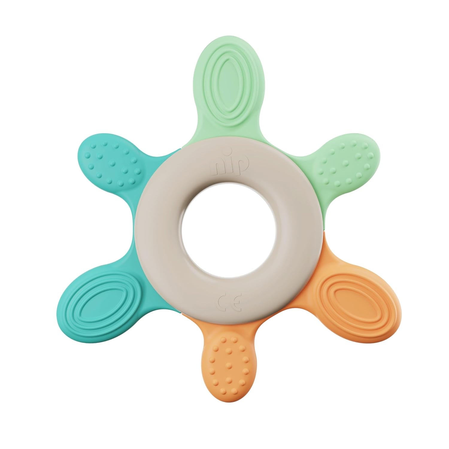 nip – Anillo de dentición | Mordedor sostenible para bebés a partir de 3 meses, elaborado con más de un 65% de materias primas naturales. Para un suave masaje de encías, lengua y dientes | Rojo/Verde/Naranja