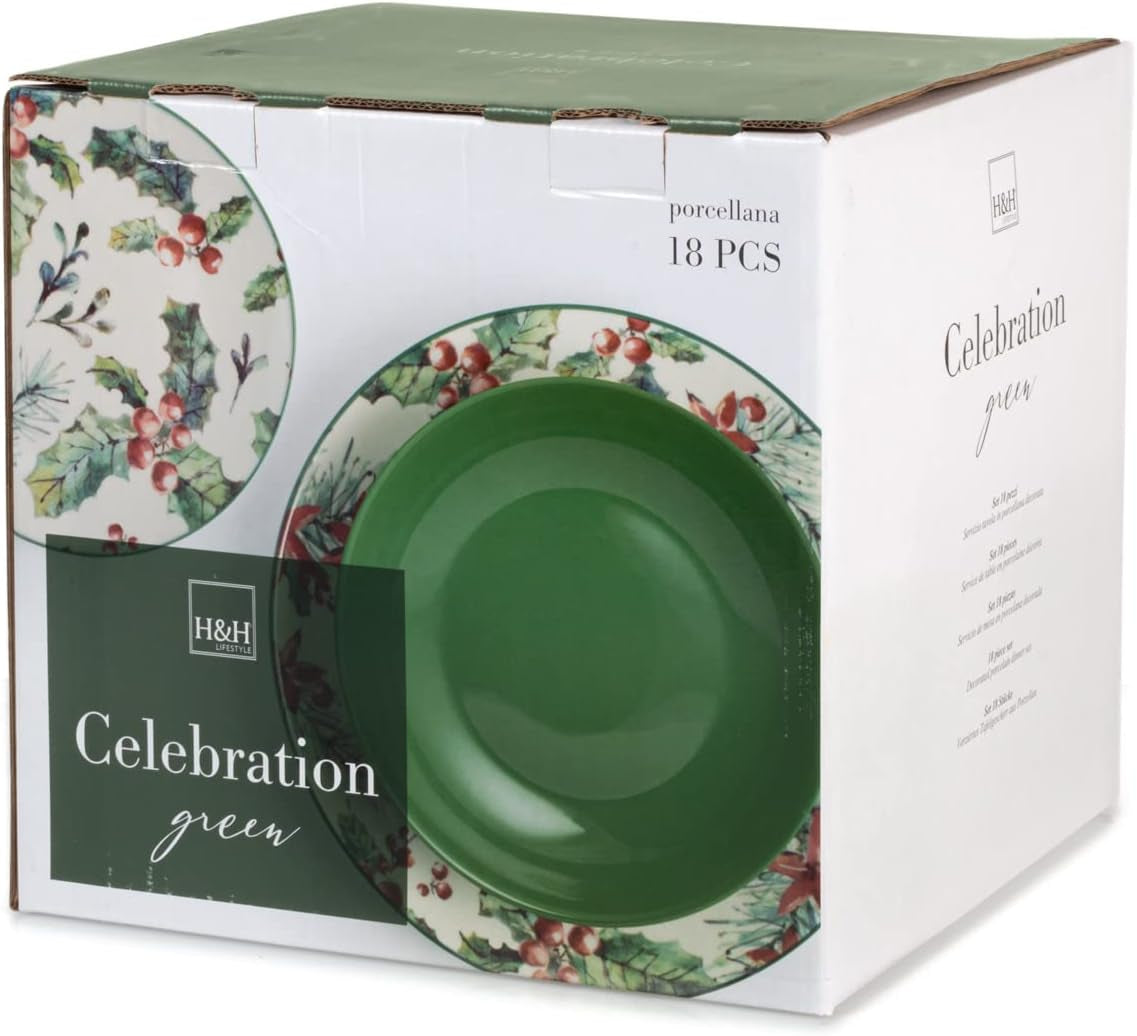 Natalizio Servicio 18 Pezzi Celebración Verde