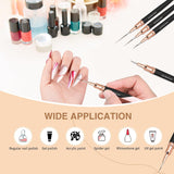 Pinceles para uñas, 5 piezas Pinceles para contorno de uñas, Juego de pinceles para diseño de pintura, Herramienta de dibujo de punta de uñas para líneas largas, Detalles finos, Dibujo fino en tamaño 6/9/12/15/18 mm, Negro