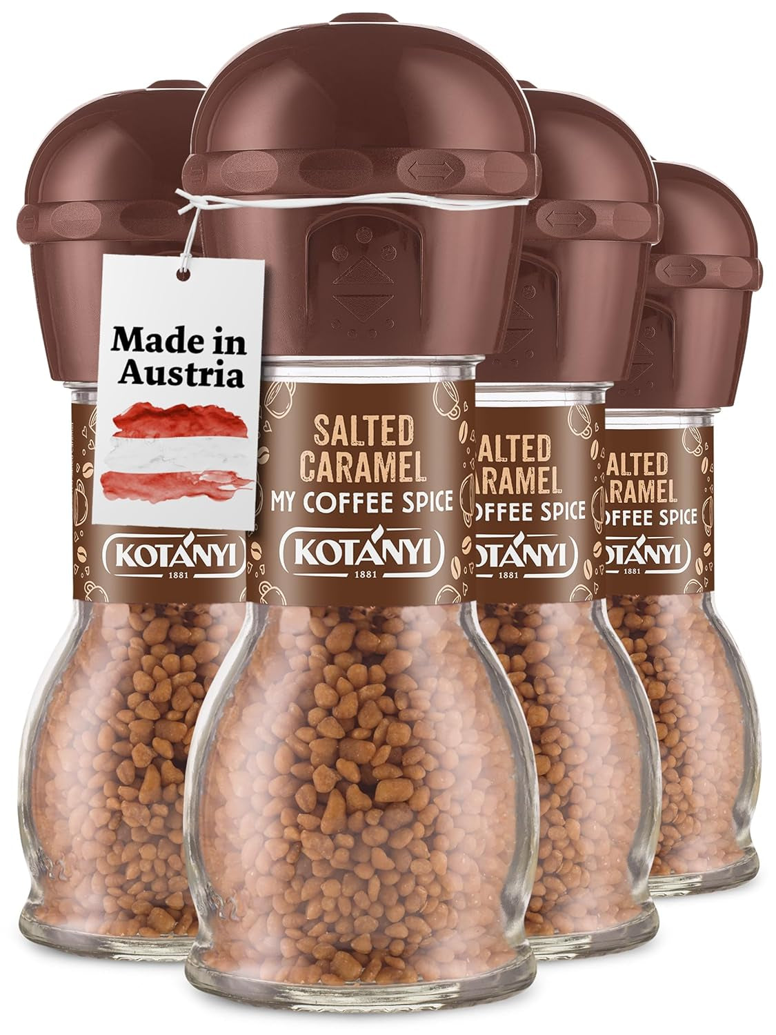Cobertura de café con caramelo salado Kotanyi | feiner Caramellgeschmack, paquete de 4 (4 x 65 g)