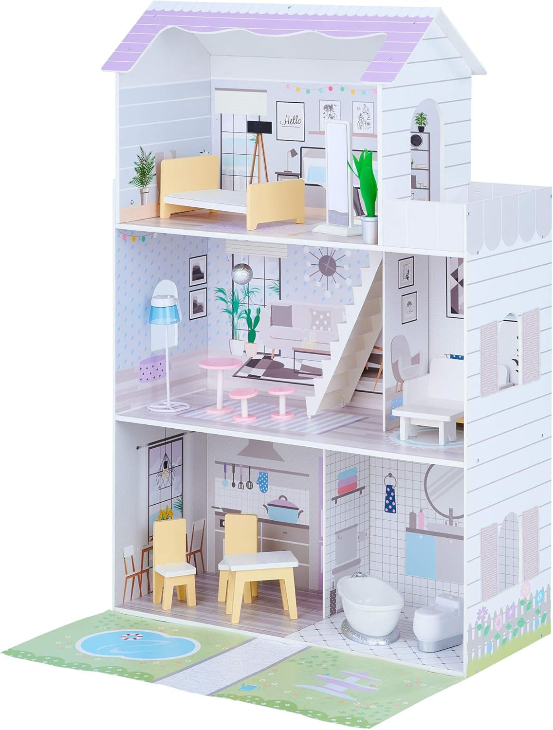 Teamson Kids Olivia's Little World Casa de muñecas gigante con 16 accesorios para muñecas, casa de muñecas de madera con muebles, casa de muñecas de 3 pisos, 30 cm para niños, a partir de 3 años
