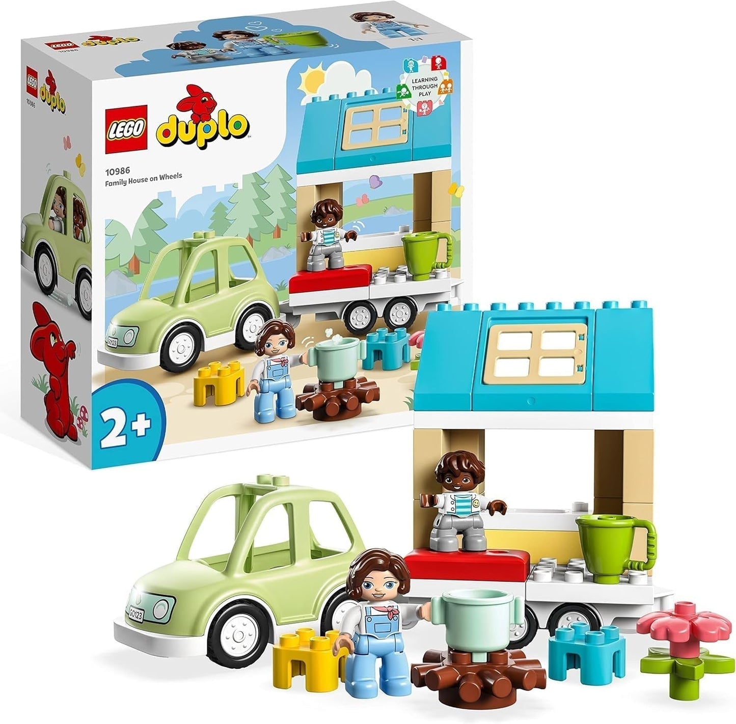 LEGO 10986 DUPLO En Casa Sobre Ruedas, coche de juguete con ladrillos grandes, figuras y coche de juguete para niños y niñas a partir de 2 años, desarrolla la motricidad fina Juegos de construcción Besuche den LEGO-Store Singur