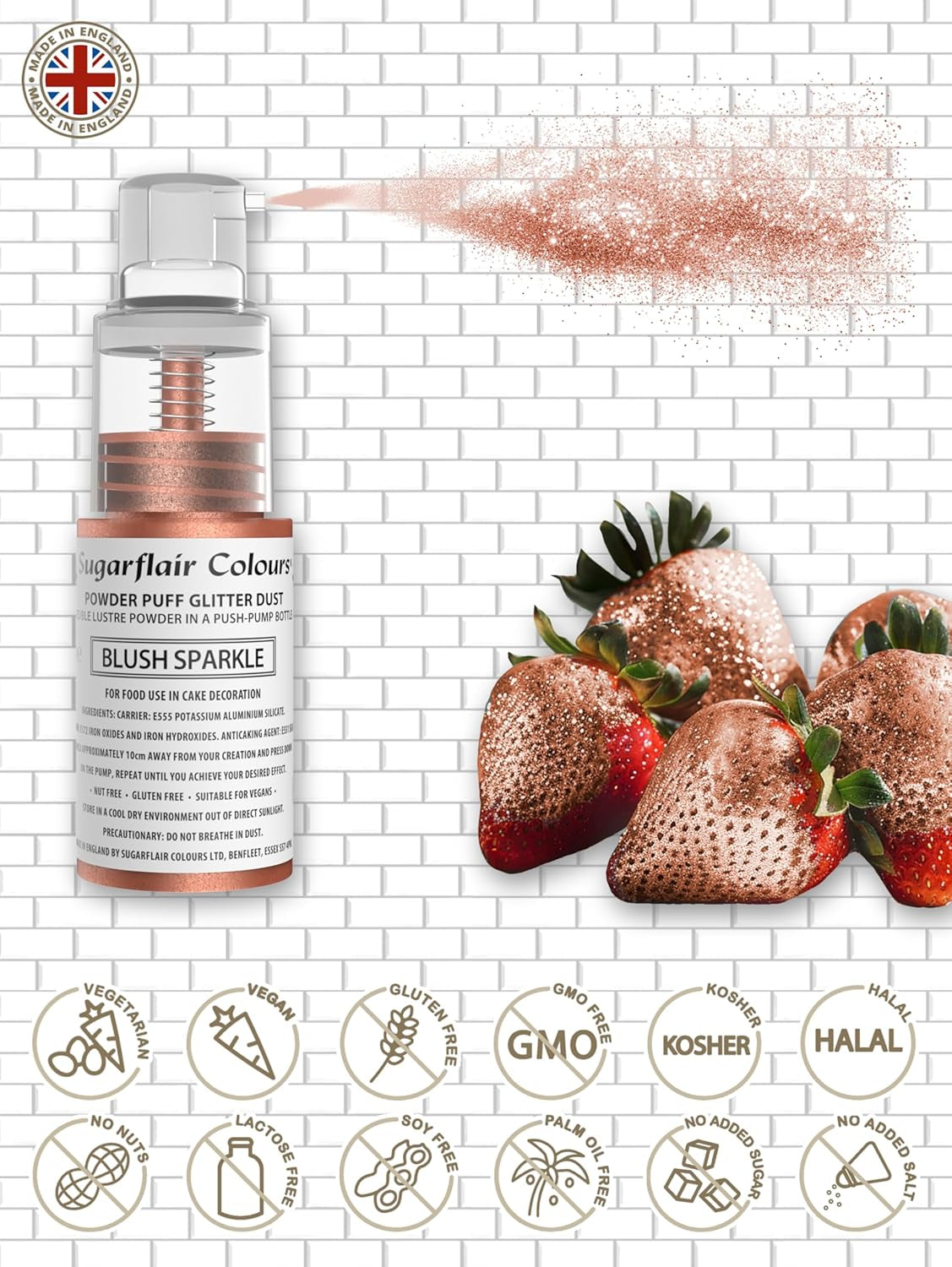 Sugarflair Pump Powder Spray, Glitter, Blush, Glitter - colorante alimentario para pasteles, spray sin aerosol para pasteles, muffins y más - 10 g