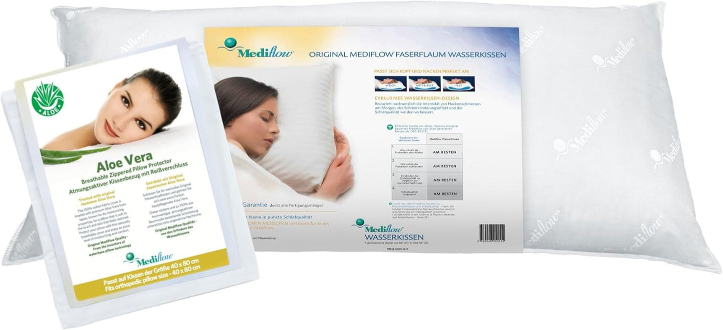 Mediflow 5223 Almohada de agua de acción de aloe vera Almohada ortopédica de soporte para la columna cervical 40X80 cm Blanco 1 pieza (1 paquete) Naty Shop Almohadas estándar Título predeterminado
