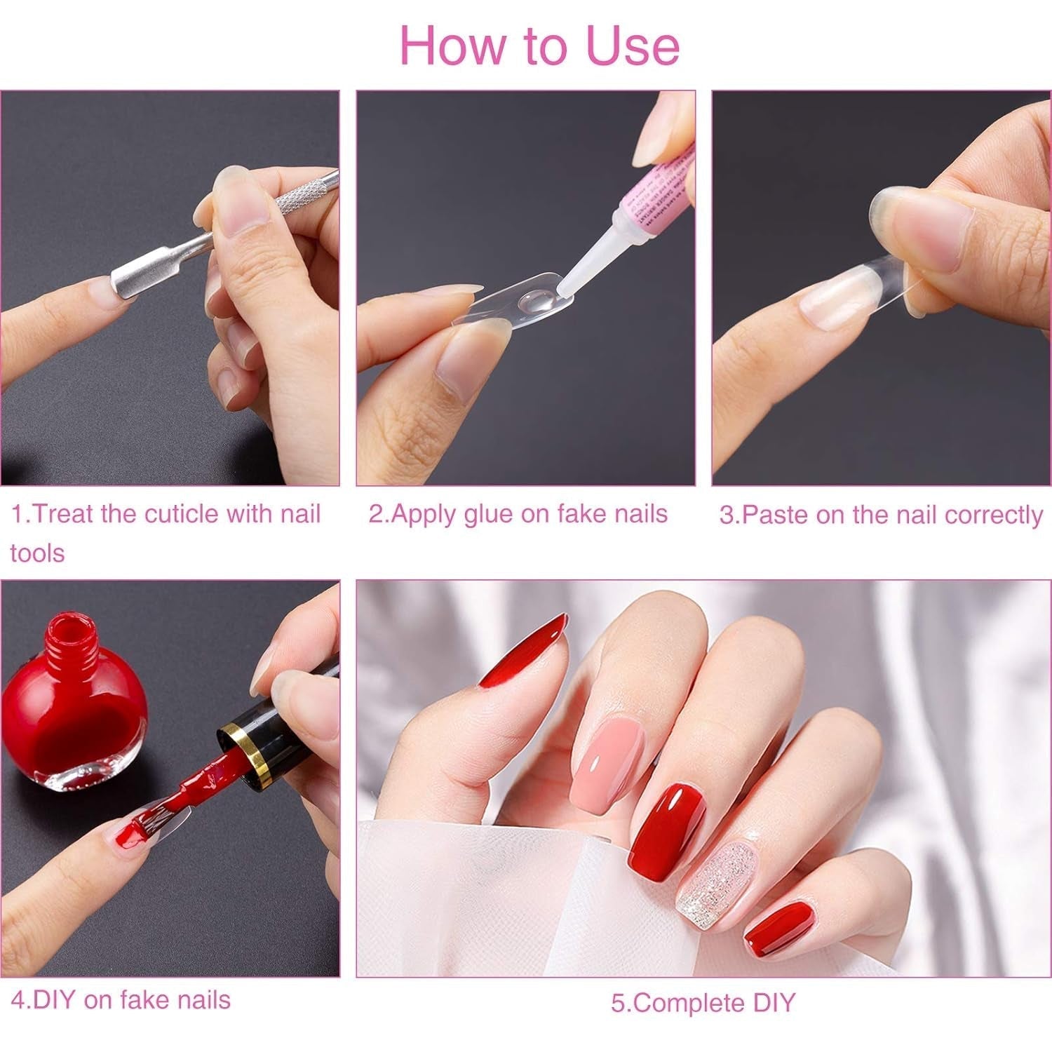 200 puntas de uñas postizas, 10 tamaños de uñas artificiales acrílicas con empujador de cutículas y caja transparente para mujeres y niñas (naturales y transparentes)
