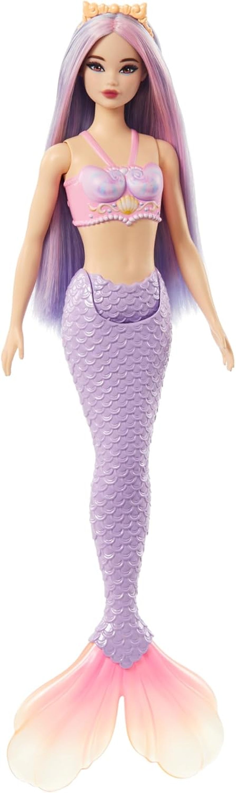 Muñeca Barbie Sirena con Diadema y Cabello Elegante Rosa y Lila, Top de Concha y Aleta de Cola Azul Lavanda, HRR06 Naty Shop Muñecas