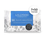 LILLYDOO Feuchte Waschtücher 350 Stück (7 X 50), 100% libre de plástico, Extra Großes Tuch, Ohne Parfüme Naty Shop