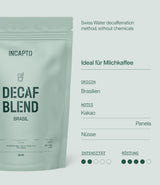 Incapto Ganze Entkofeinierte Kaffeebohnen | Ohne Chemikalien | Mischung aus 100% Arábica-Café aus Brasilien | Ungemahlen Espresso Bohnen | Café Suizo Descafeinado al Agua, Paquete 500g