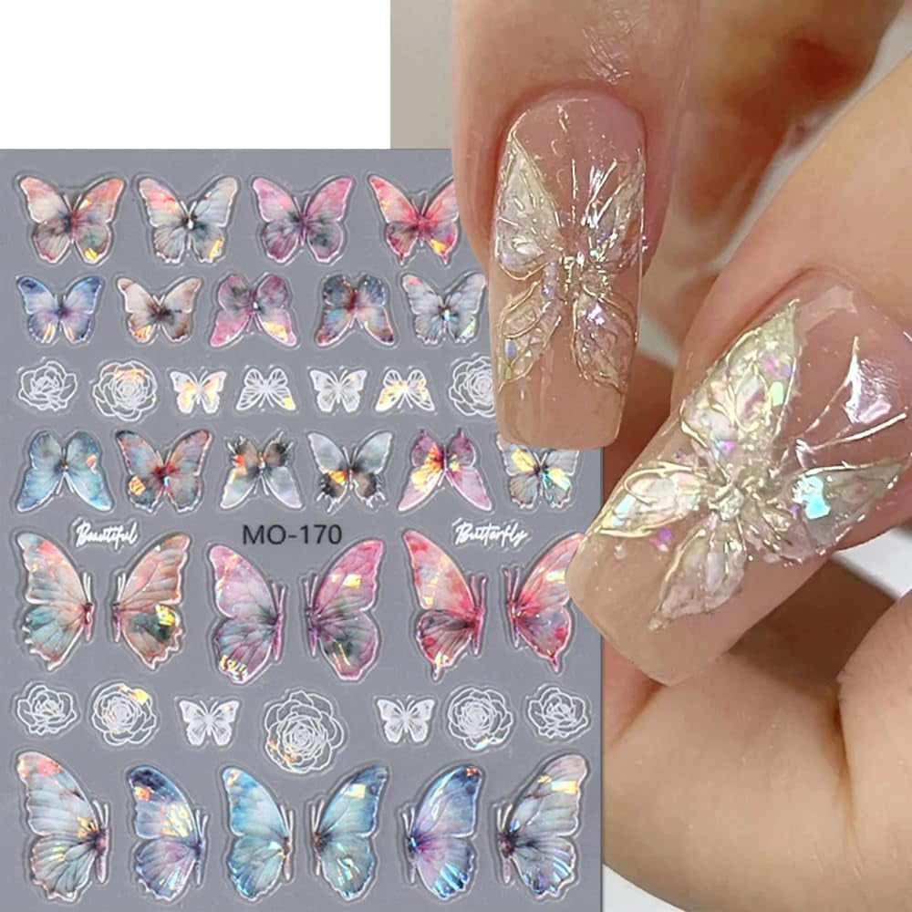 Pegatinas de uñas de mariposa en relieve 5D, mariposas autoadhesivas, pegatinas para decoración de uñas, pegatinas de arte de uñas de mariposa aurora, diseño de accesorios de uñas, pegatinas de mariposa para uñas, pegatinas de arte de uñas