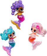 Jajaja ¡Sorpresa! Mermaids Makeover Magic Tots - Brillo de labios real para que tú y tu muñeca hagan, mezclen y creen maquillaje, divertido juego acuático, 6 muñecas para coleccionar - Edades 4+
