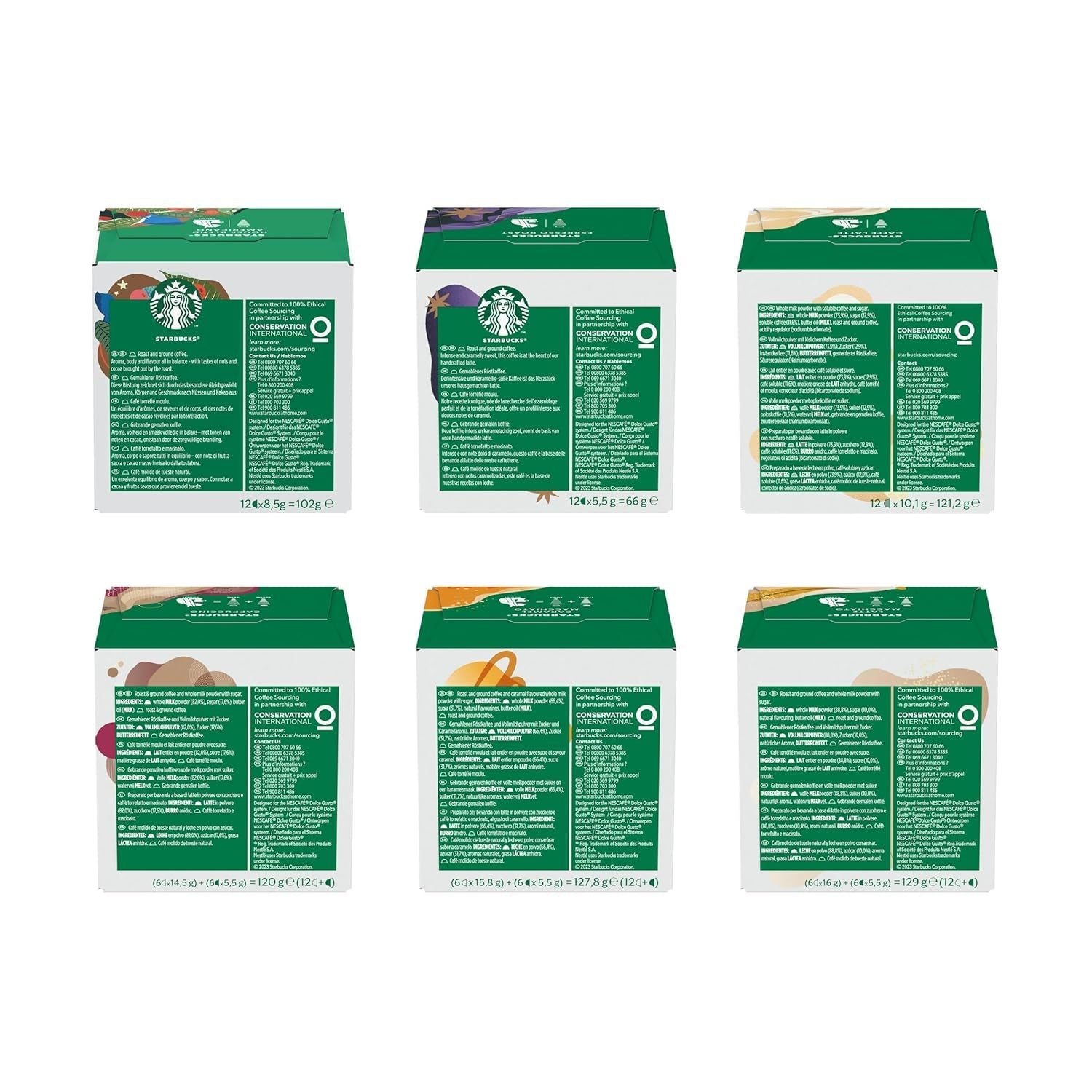 STARBUCKS Probierset, paquete variado de tazas mixtas de Nescafé Dolce Gusto Kaffeekapseln 6 x 12 (72 Kapseln) - Exklusiv bei Amazon