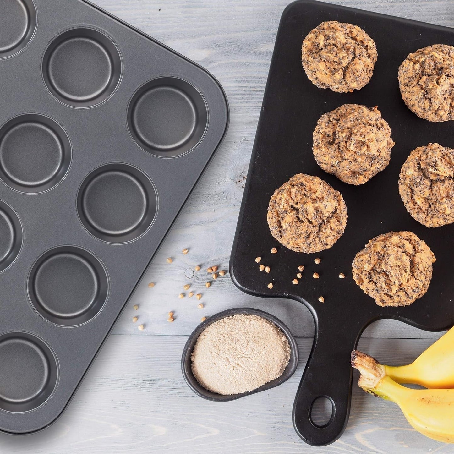 Relaxdays Muffinform, 2er Set, 12er Muffinbleche, Antihaftbeschichte, Carbonstahl, Muffins & Cupcakes, Ø 6,5 cm, Trigo, 10030825 Moldes y bandejas para repostería Naty Shop