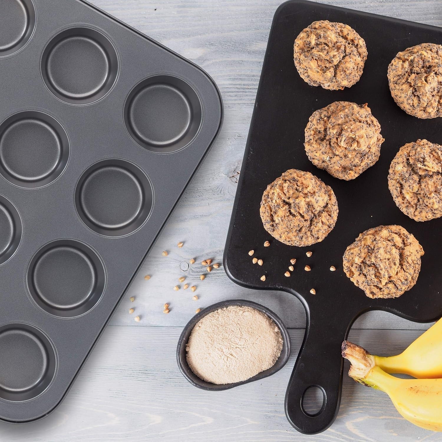 Relaxdays Muffinform, 2er Set, 12er Muffinbleche, Antihaftbeschichte, Carbonstahl, Muffins & Cupcakes, Ø 6,5 cm, Trigo, 10030825 Moldes y bandejas para repostería Naty Shop