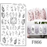 JMEOWIO Nagelsticker Blumen 10 Blatt Nagelaufkleber Selbstklebend Negro Blanco Flor Nail Art Sticker Decoración Nageldesign Zubehör