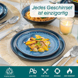 Vajilla para 6 personas Vancasso PLAYA Vajilla de porcelana para 6 personas de 24 piezas Azul Incluye platos, platos Suma, cuencos y ensaladeras Apto para lavavajillas y microondas