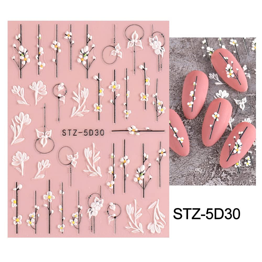 4 Blatt 3D Nagelsticker Frühling Blume Nagelaufkleber 5D Stereoskopisch Selbstklebend Nail Art Sticker Decoración Nageldesign Zubehör