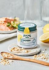 Fuchs Gewürze - Citronensalz | Toppingsalz con Pyramidenflocken y Zitrone | Crunchy Verfeinerung für Fisch und Gemüse | Sal de limón en calidad Premium | 60 g im wiederverschließbaren Gewürzglas