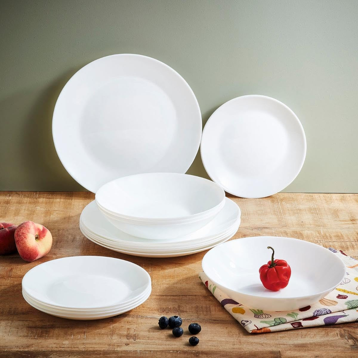 Juego de Vajilla Blanca para 6, 24 Piezas, 6 Platos Llanos, 6 Platos Llanos, 6 Platos de Postre y 6 Tazas, Multicolor, 24 Piezas