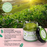 Purechimp Polvo Matcha Grado Ceremonial 50g. Té en polvo 100 % puro cultivado en sombra para cafés con leche, infusiones y recetas. Tarro reciclable. Rico en antioxidantes.