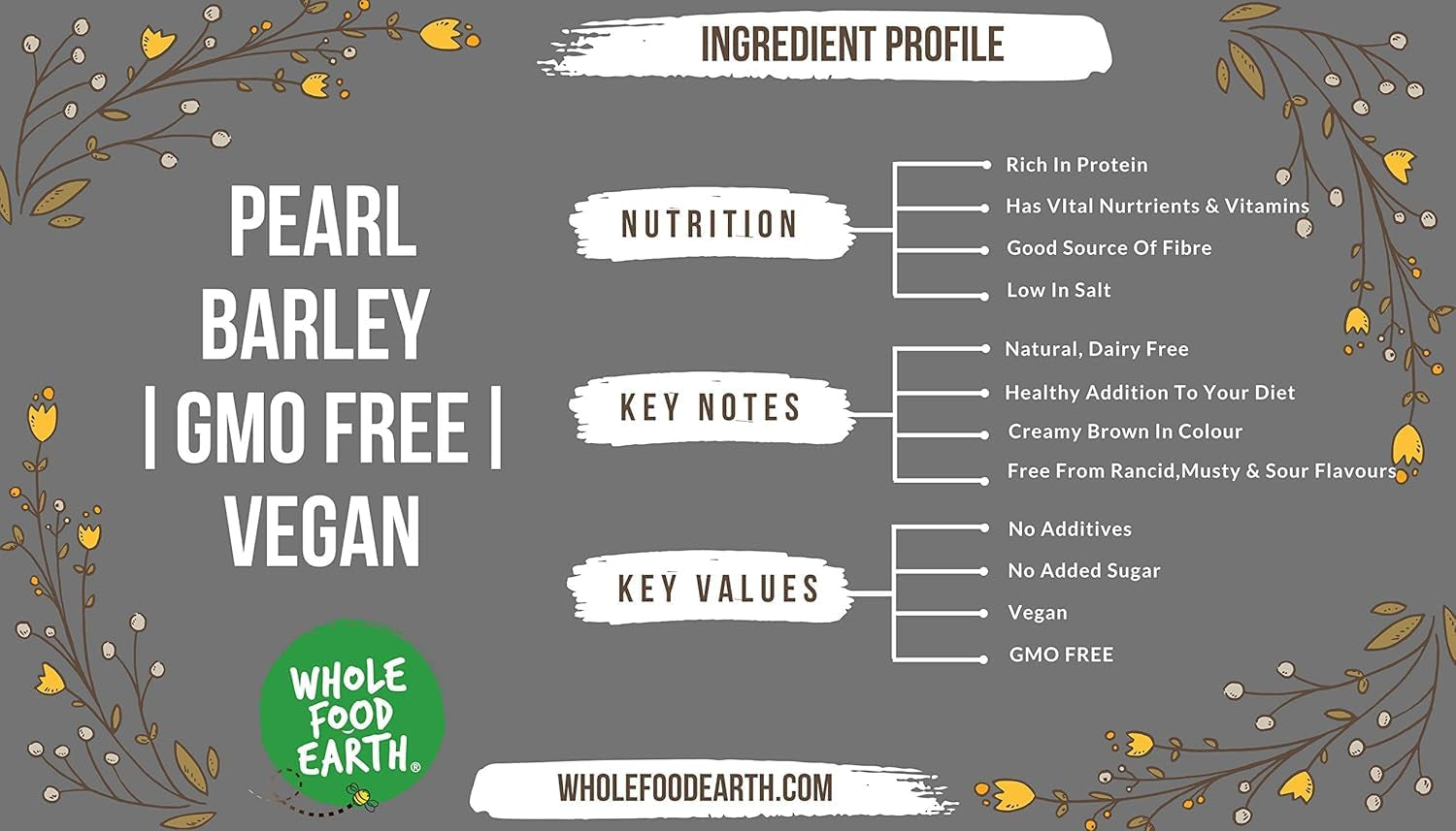 Cebada perlada Wholefood Earth - sin OGM - vegana - sin lácteos - sin azúcares añadidos, 2 kg