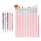 Juego de pinsel para decoración de uñas, 20 piezas de pinsel Nageldesign Malerei, pinsel de diseño de arte de uñas profesional, pinsel de delineador fino para uñas, rosa
