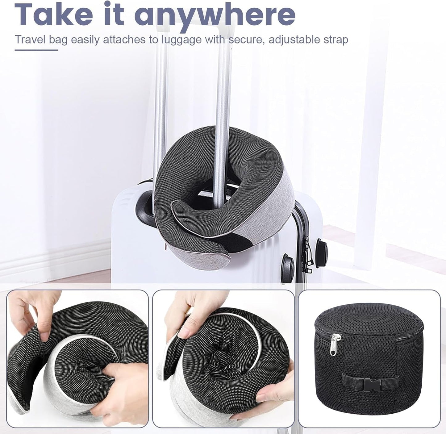 Almohada para el cuello Almohada de viaje de espuma viscoelástica Diseño ergonómico Almohada para el cuello de espuma viscoelástica con máscara para los ojos 2 tapones para los oídos y bolsa de almacenamiento Perfecto para dormir en la carretera cuando viaja Naty Shop Almohadas ortopédicas cervicales