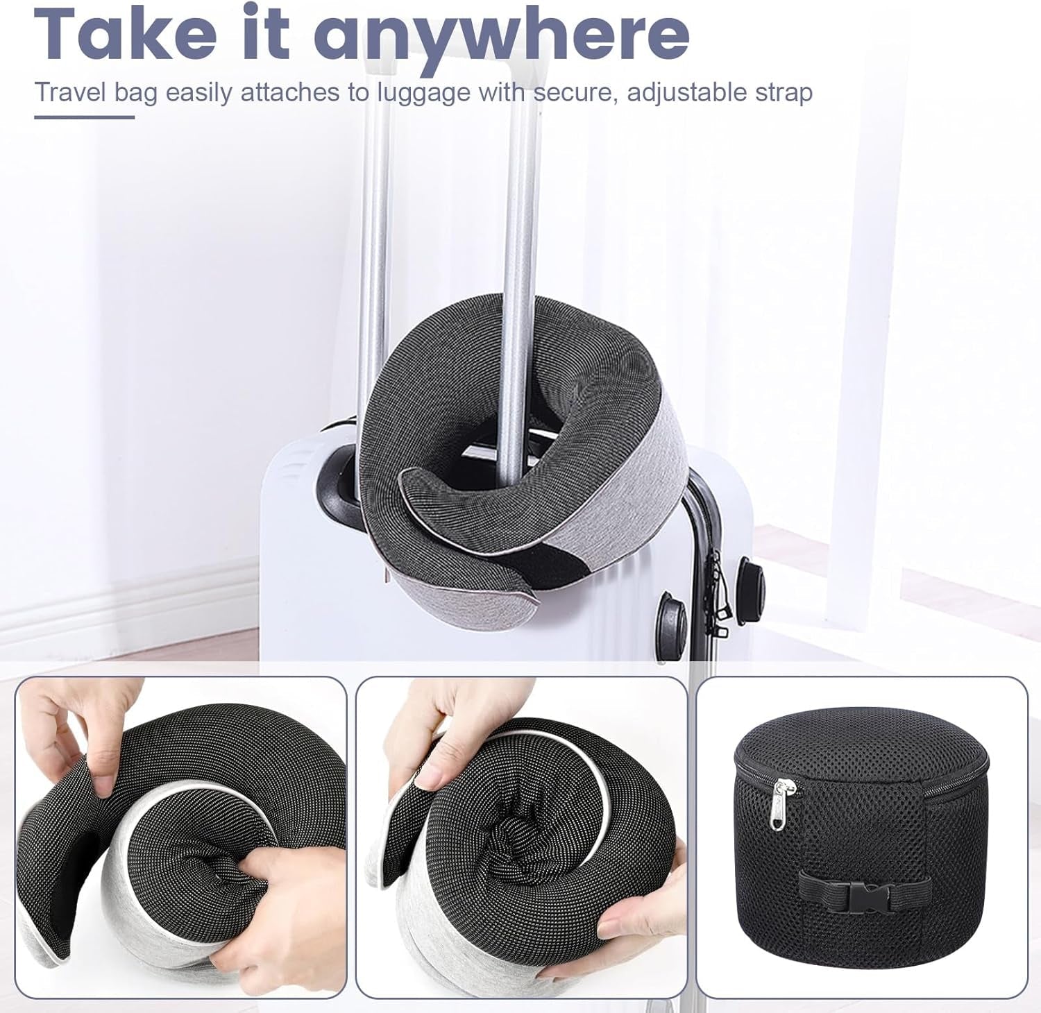 Almohada para el cuello Almohada de viaje de espuma viscoelástica Diseño ergonómico Almohada para el cuello de espuma viscoelástica con máscara para los ojos 2 tapones para los oídos y bolsa de almacenamiento Perfecto para dormir en la carretera cuando viaja Naty Shop Almohadas ortopédicas cervicales