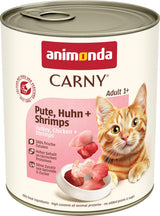 Animonda Carny comida húmeda para gatos pavo + pollo + gambas (6 x 800g), comida húmeda sin cereales, sin azúcar y con ingredientes cárnicos frescos
