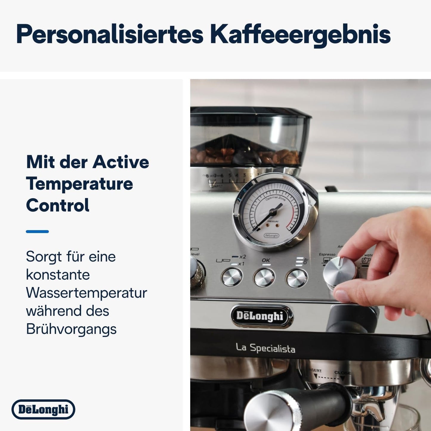 De'Longhi La Specialista Arte EC9155.MB Cafetera espresso con portafiltro y molinillo, 8 niveles de molido, 15 bares de presión, 3 niveles de temperatura, espumador de leche, 1550 W, depósito de 1,7 L, acero inoxidable/negro, incluye kit de barista