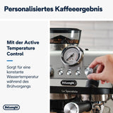 De'Longhi La Specialista Arte EC9155.MB Cafetera espresso con portafiltro y molinillo, 8 niveles de molido, 15 bares de presión, 3 niveles de temperatura, espumador de leche, 1550 W, depósito de 1,7 L, acero inoxidable/negro, incluye kit de barista
