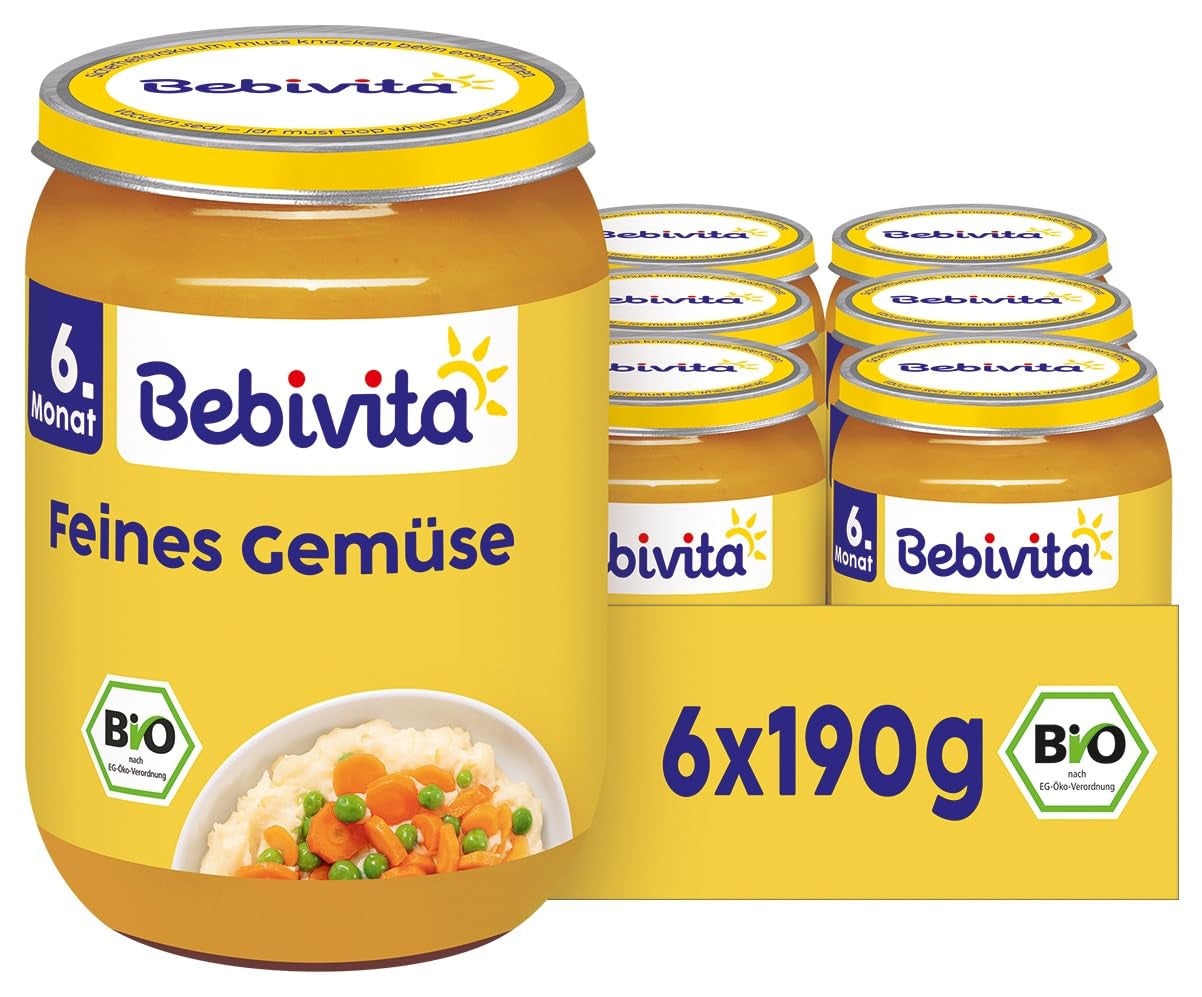 Verduras finas ecológicas (6 x 190g), a partir de 6 meses, sin sal añadida, el tarrito de verduras ideal para iniciar la alimentación complementaria