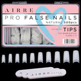 AIRRE 500 uñas de gel profesionales y 3 limas por caja - (10 tamaños) uñas postizas francesas de media luna, uso en salón y hogar, corte, limado y modelado, gel UV/LED, esmalte de uñas y arte de uñas (natural)